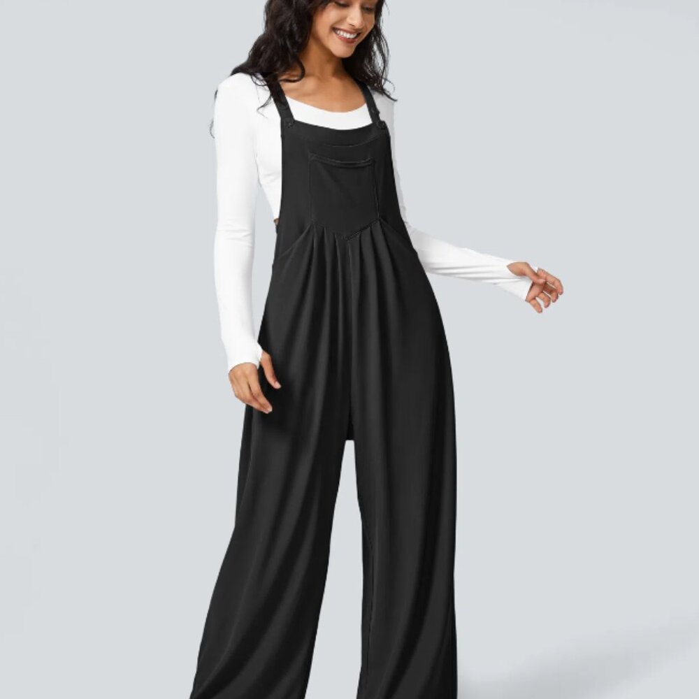 NWOT Halara Pocket Waffle Casual Overals - Size Medium Tall - Color - Black - Picture 3 of 10
